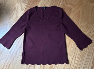 Talbots Petites Size Large LP Burgundy Plum Cotton Blend Sweater 3/4 Sleeves - Image 1 of 3