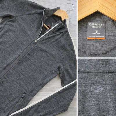 Jaqueta Icebreaker Merino Feminina Pequena Cinza Bolsos de Lã Caminhadas Ao Ar Livre Zíper Completo - Imagem 1 de 4