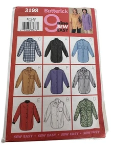 Butterick Sewing Pattern 3198 Oversized Shirt Front Button 8 10 12 Nine Sew Easy - Picture 1 of 20