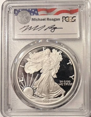 2005 W Silver Eagle PCGS PR-70 DCAM Silver Eagle Michael Reagan Silver Eagle - Image 1 of 2