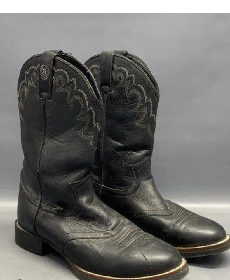 Justin Black Embroidered Upper Leather Western Style Round Toe Boots Size 8 - Image 1 of 4