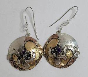 Artisan Abstract Sterling Dangle Earrings modernist vintage Anderson 1992 - Picture 1 of 8