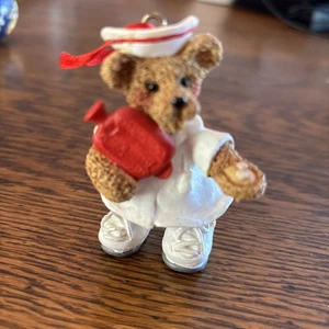 Kurt Adler Teddy Bear Nurse  Ornament VTG RN Holly Bearies. 2000 Written On Foot - Picture 1 of 5