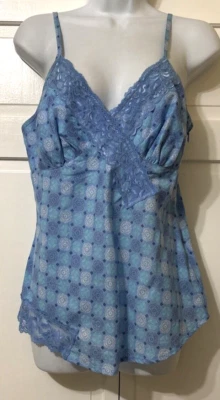 Винтажный Y2k 90-х Cami верхний синий цветочный кружева отделки империи камзол Fairycore M 8/10 - Изображение 1 из 4