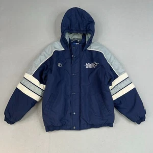 Vintage Dallas Cowboys Jacket Kids Medium Blue White Starter NFL Football Winter - Picture 1 of 15