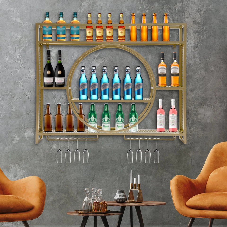 Gold Wall Mounted Hanging Metal Wine Rack Cabinet&Bottle Shelf 100*15*80cm New - Image 1 of 3