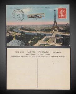 1912 AVIAZIONE - STORIA BIPLANO SOPRA TOUR EIFFEL - Foto 1 di 1