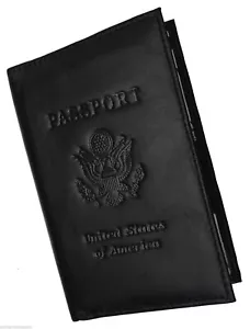 Men's New World Travel Handcrafted Leather Passport Holder Black Cover Case - Picture 1 of 4