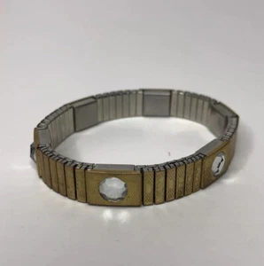 Vintage Costume Jewelry Bracelet Snake Chain Gold Tone With Rhinestone 3.5” - Picture 1 of 5