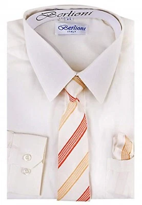 BERLIONI ITALIA NIÑOS PEQUEÑOS NIÑOS NIÑOS MANGA LARGA VESTIDO CAMISA CONJUNTO CON CORBATA Y PAÑUELO Foto 1 de 4