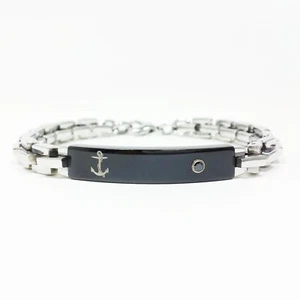 Sailor Anchor Black Round Onyx Bracelet Stainless Steel Ceramic Men's Adjustable - Picture 1 of 5