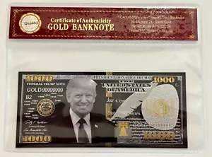 President Donald Trump..$1000 Dollar Bill.. 24K Gold & Silver 3D Overlay..W/ COA - Picture 1 of 4