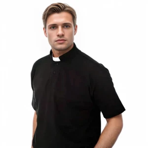 T-Shirt Herren Klerus Poloshirt Priester Vikar Pastor Tops mit Kleriker Tab Kragen - Bild 1 von 38