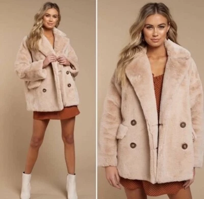 Free People Kate Faux Fur Double Breasted Teddy Coat Apricot Sz XS - Image 1 of 4