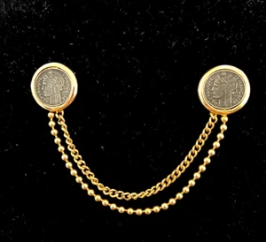 Monedas Francesas + Pin de Cadena Vintage Único Doble Pin de Moneda 1 a Cada Lado de la Cadena - Imagen 1 de 5