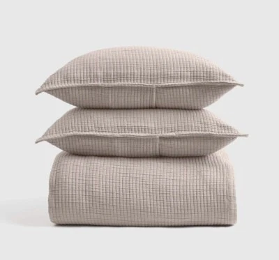 Новый с Ярлыками! Айва органический хлопок песок ребристый покрывало и наволочки! King/Cal King (1279) - Изображение 1 из 4