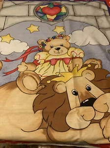 Princess Bear with Lion - Wall Hanging Quilt Top Panel Fabric - Cotton - Picture 1 of 7