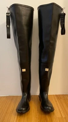 STIVALI WADERS DI GOMMA SUPERGA NERO TAGLIA 40 TUTTA COSCIA 1970 MADE IN ITALY - Immagine 1 di 4