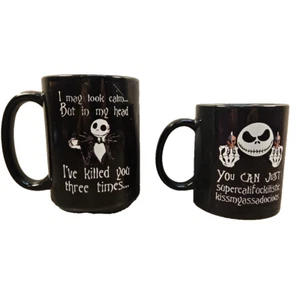 Lot Of 2 Jack Skeleton I May Look Calm I've Killed You 3 Times Mug Ceramic Black - Picture 1 of 13