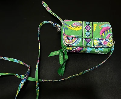 Vera Bradley Womens CROSSBODY WALLET Kelly Green Pink Purple Zip Wrist Organizer - Image 1 of 4