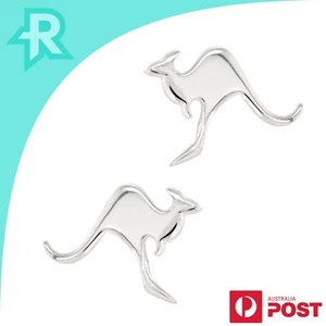 Kangaroo Pair Hopping Sterling Silver 925 Stud Earrings - Picture 1 of 7