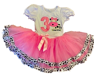 Cow Birthday Party 3rd 3 Farm Tutu Dress Pink - Picture 1 of 1