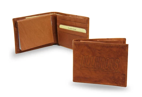 Illinois Fighting Illini Leather Bi Fold Wallet Embossed Logo Cover