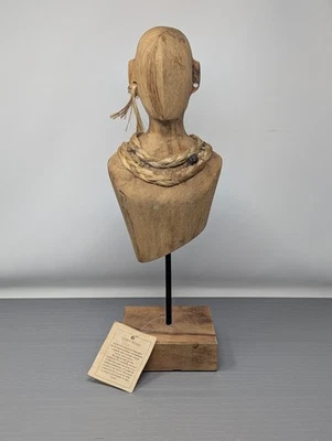 Escultura de busto de arte tribal rústica de madeira celeiro de manga - Imagem 1 de 4