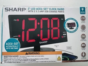 SHARP Digital Alarm Clock 8.9"Large W/3"Led Display Clock Radio Tilt Swivel USB - Picture 1 of 7