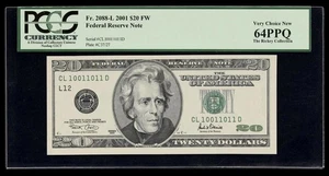 2001 $20 Dollar TRUE BINARY Fancy Serial # 10011011 PCGS 64 PPQ San Francisco - Picture 1 of 2