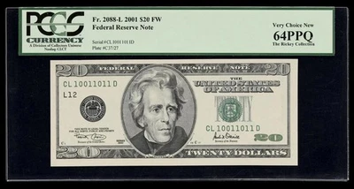 2001 $20 Dollar TRUE BINARY Fancy Serial # 10011011 PCGS 64 PPQ San Francisco - Image 1 of 2