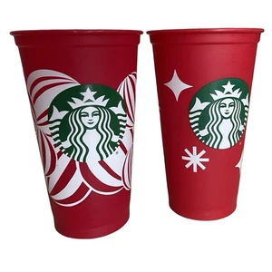 2 Starbucks Limited Edition Holiday Red Reusable 16oz Tumbler Cup - Picture 1 of 5