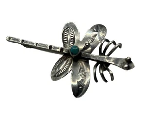 Stunning Old Navajo Sterling Silver & Turquoise Dragonfly Brooch Pin - Foto 1 di 6