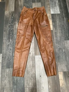 Escada Brown Leather Pants Size 40 US Sz 8/10 W. Germany by SRB, Lined, Studs - Picture 1 of 15