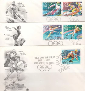 Juego de 3 FDC 1992 - Scott # 2611-15 - Juegos Olímpicos de Invierno - PCS Cachet UA - Imagen 1 de 1