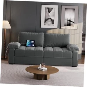 79" Velvet Couch, Comfy Sofa with Pocket Coils, Deep Seat, Storage Pockets - Picture 1 of 7
