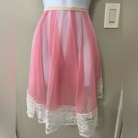 Vintage Betty Dain Sheer Pink Lace Apron Skirt Lingerie | One Size