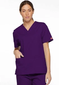Dickies Scrubs EDS Signature V Neck Top 86706 EGWZ Eggplant Free Shipping - Picture 1 of 6
