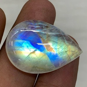 AAAAA Quality Rainbow Moonstone Multi Fire Pear Shape Cabochon Size 21X30 MM - Picture 1 of 18
