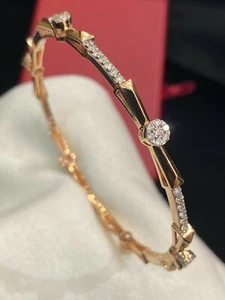 Pave 1.98 Cts Round Brilliant Cut Diamonds Bangle Bracelet In 585 Solid 14K Gold - Picture 1 of 12