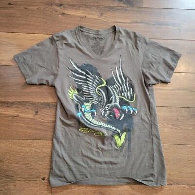 Винтажная мужская футболка Ed Hardy S Panther Y2K зеленая татуировка графическая футболка ретро 4A - Изображение 1 из 3