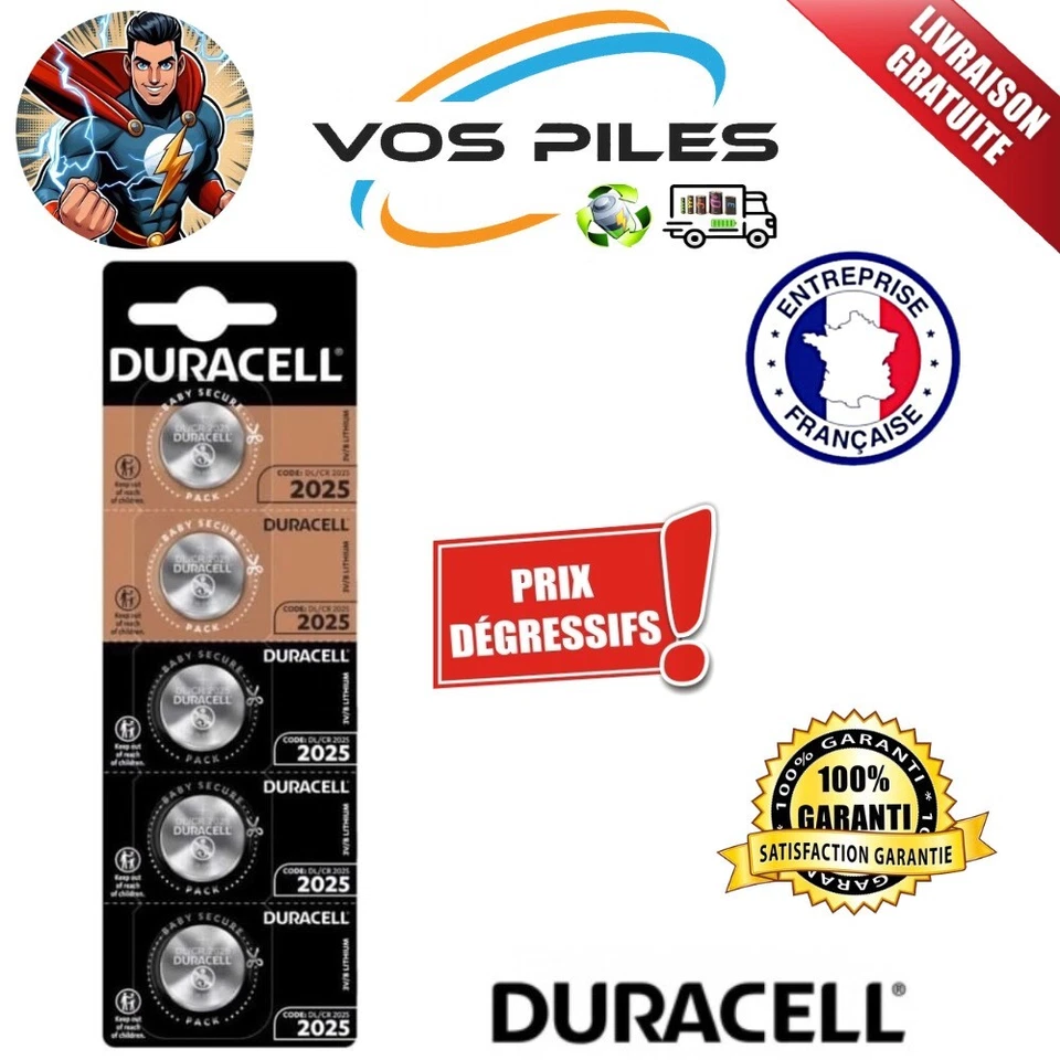 Pile bouton CR2025 DL2025 BR2025 ECR2025 EL2025 Lithium 3V 150 mAh Duracell