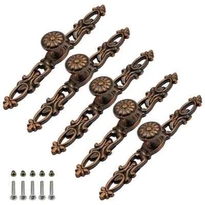 5pcs 6" Antique Copper Cabinet Knobs with Plate Decorative Farmhouse Drawer D... - Picture 1 of 5