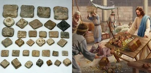 KONVOLUT 35 ANTIKE RÖMISCHE BLEI QUADRAT GEWICHTE Jesus im Tempel mit Geldwechslern  - Bild 1 von 6