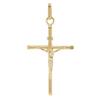 Italian 14k Yellow Gold Hollow INRI Jesus Crucifix Cross Pendant 1.5" 1.3 grams - Image 1 of 4