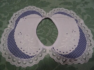 neuf col claudine vintage brodé bleu/blanc///vichy ,bella gégé nounours - Picture 1 of 3