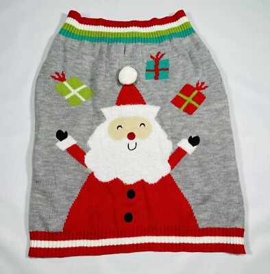 Dog Sweater Gray Jolly Happy Santa Claus Christmas Holiday Pet Costume Large - Image 1 of 4