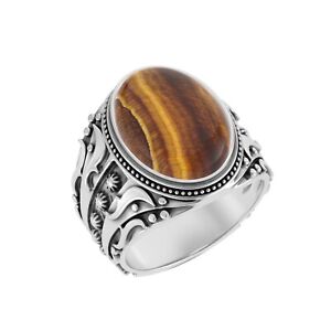 925 Sterling Handcrafted Silver Gift jewelry For Boy's With Tiger Eye's Gemstone