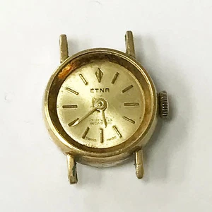 Orologio ETNA Made in Svizzera 17 Gioielli Incabloc Cassa Oro Quadrante Oro - Foto 1 di 3