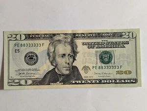 6 in einer Reihe binäre ausgefallene Seriennummer - $20 FRN SN# 883333 - sechs aufeinanderfolgende - Bild 1 von 8